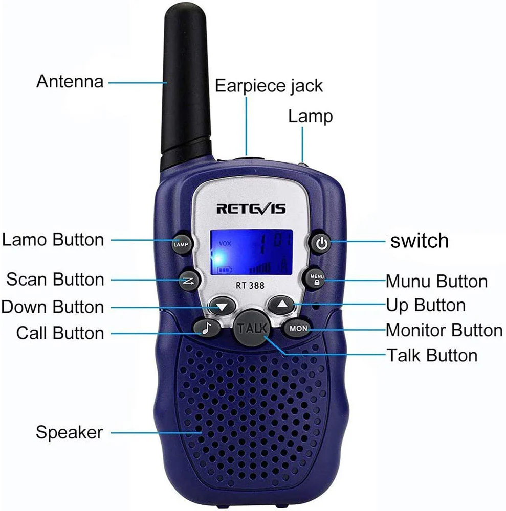 Retevis RT388 2 pcs Kids Walkie Talkies with Flashlight - Dark Blue - Image 2